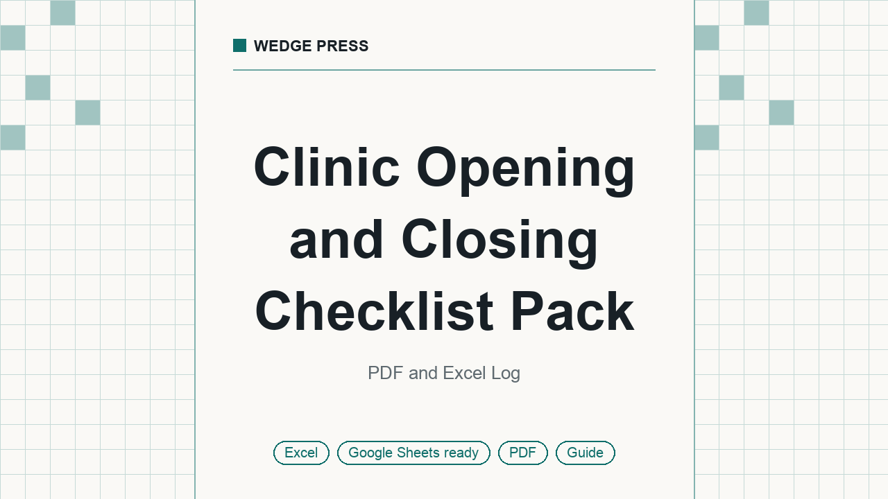 Cover of Clinic Opening and Closing Checklist Pack, PDF and Excel Log