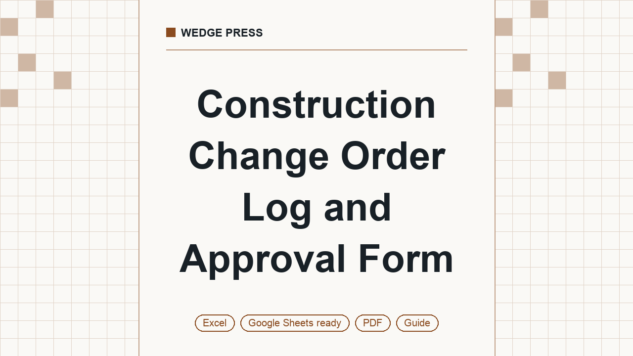 Cover of Construction Change Order Log and Approval Form, Excel with PDF