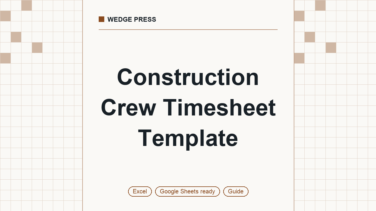 Cover of Construction Crew Timesheet Template, Excel and Google Sheets