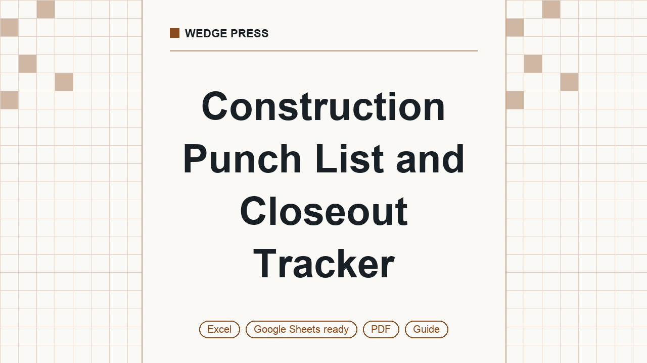 Cover of Construction Punch List and Closeout Tracker, Excel with PDF