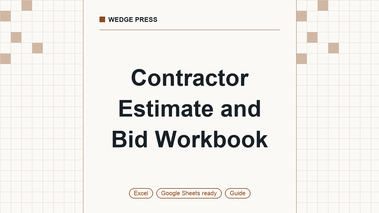 Cover of Contractor Estimate and Bid Workbook, Excel and Google Sheets