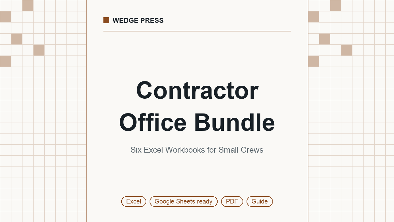 Cover of Contractor Office Bundle, Six Excel Workbooks for Small Crews