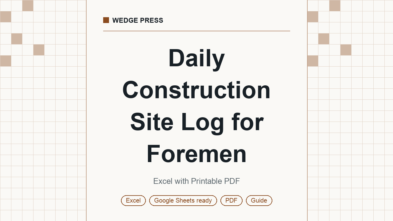 Cover of Daily Construction Site Log for Foremen, Excel with Printable PDF