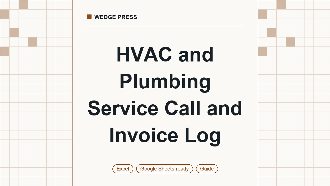 Cover of HVAC and Plumbing Service Call and Invoice Log, Excel
