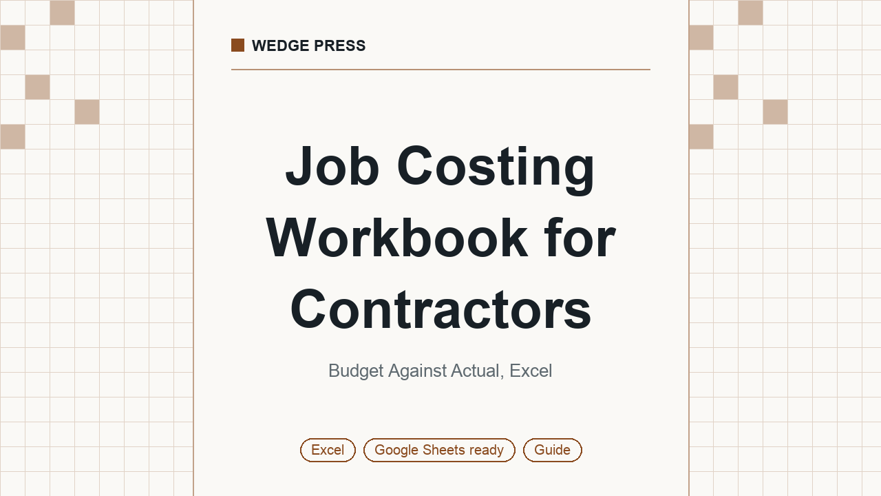 Cover of Job Costing Workbook for Contractors, Budget Against Actual, Excel